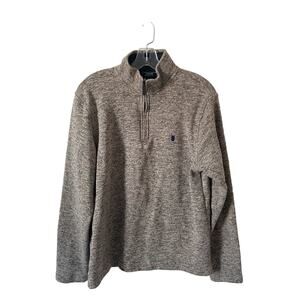 Izod Fleece Preppy Golf Quarter Zip Jacket Tan Navy Blue Size Medium